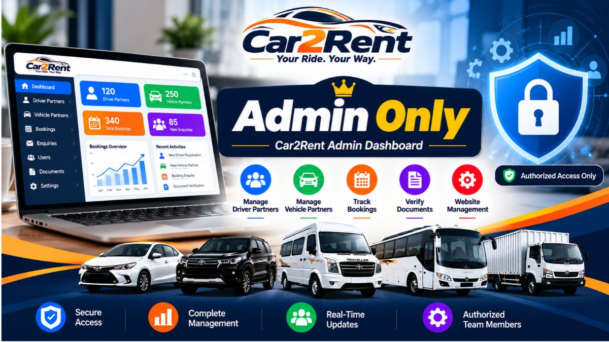 Car2Rent Admin Dashboard for managing vehicle listings, driver partners and partner registrations